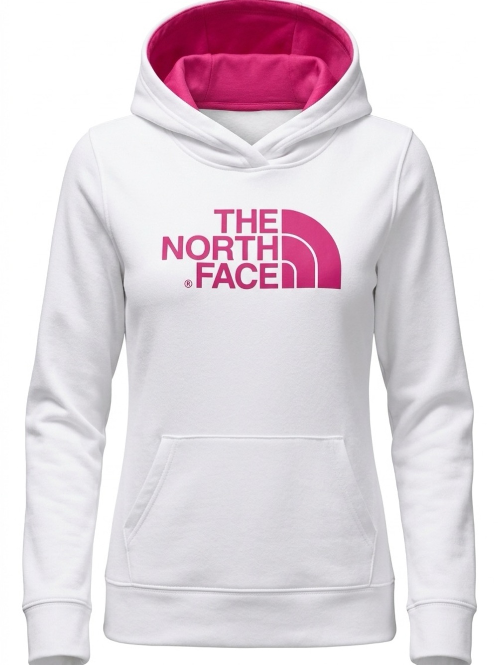 The North Face White Hoodie with Pink Logo and Lined Hood